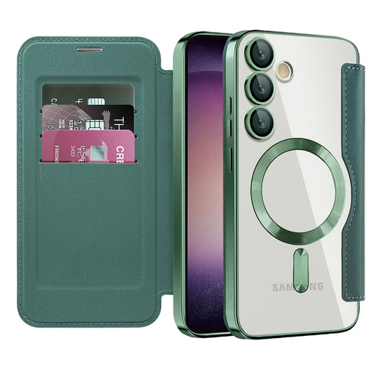 Coque MagSafe pour Samsung Galaxy S23 S911, Techsuit, SmartMag Book, Vert
