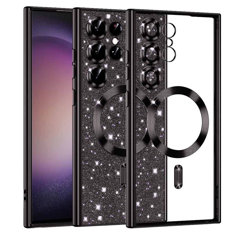 Coque MagSafe pour Samsung Galaxy S23 Ultra S918, Techsuit, Luxury Glitter, Noire
