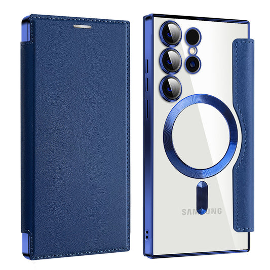 Coque MagSafe pour Samsung Galaxy S23 Ultra S918, Techsuit, SmartMag Book, Bleue