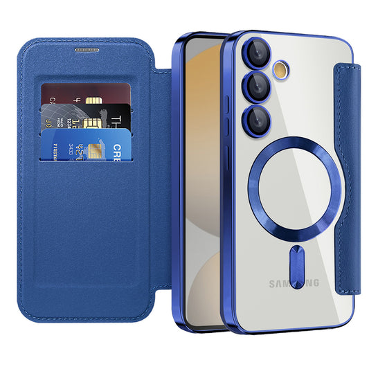 Coque MagSafe pour Samsung Galaxy S24 FE S721, Techsuit, SmartMag Book, Bleue