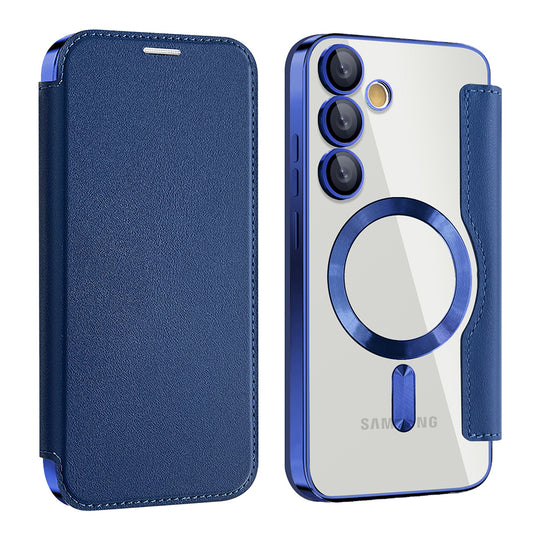 Coque MagSafe pour Samsung Galaxy S24 FE S721, Techsuit, SmartMag Book, Bleue