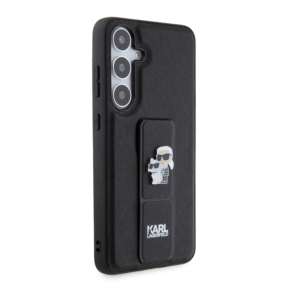 MagSafe Hülle für Samsung Galaxy S24+ S926, Karl Lagerfeld, Saffiano Gripstand Karl & Choupette, Schwarz