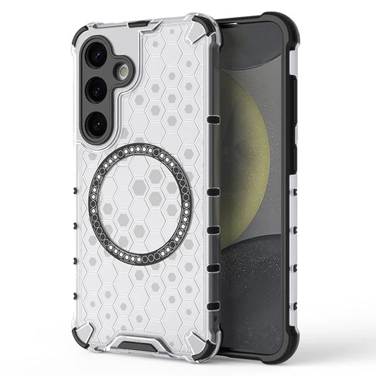 Coque MagSafe pour Samsung Galaxy S24 S921, Techsuit, HoneyComb Shield, Blanche