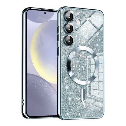 Coque MagSafe pour Samsung Galaxy S24 S921, Techsuit, Luxury Glitter, Bleu
