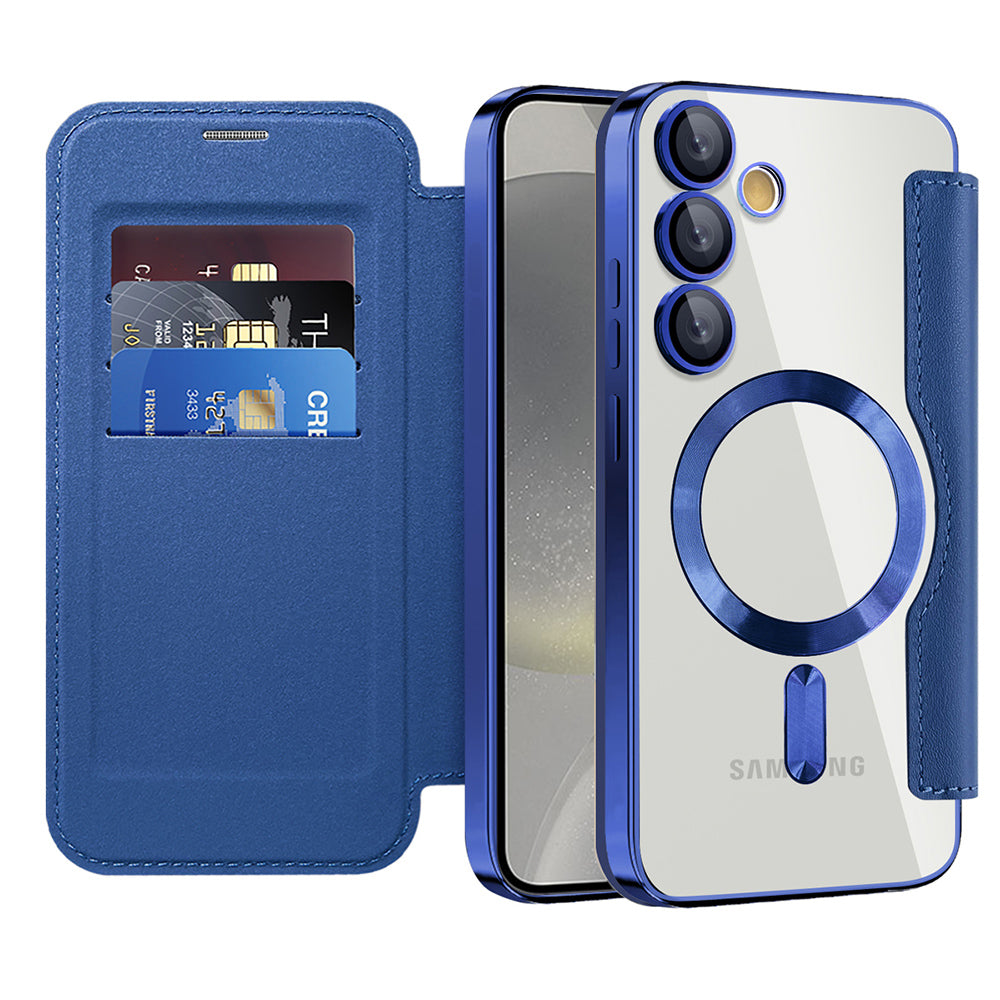 Coque MagSafe pour Samsung Galaxy S24 S921, Techsuit, SmartMag Book, Bleue