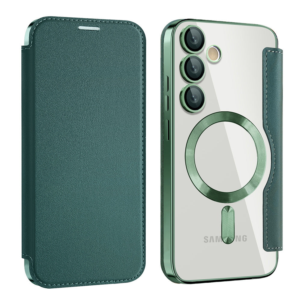 Coque MagSafe pour Samsung Galaxy S24 S921, Techsuit, SmartMag Book, Vert