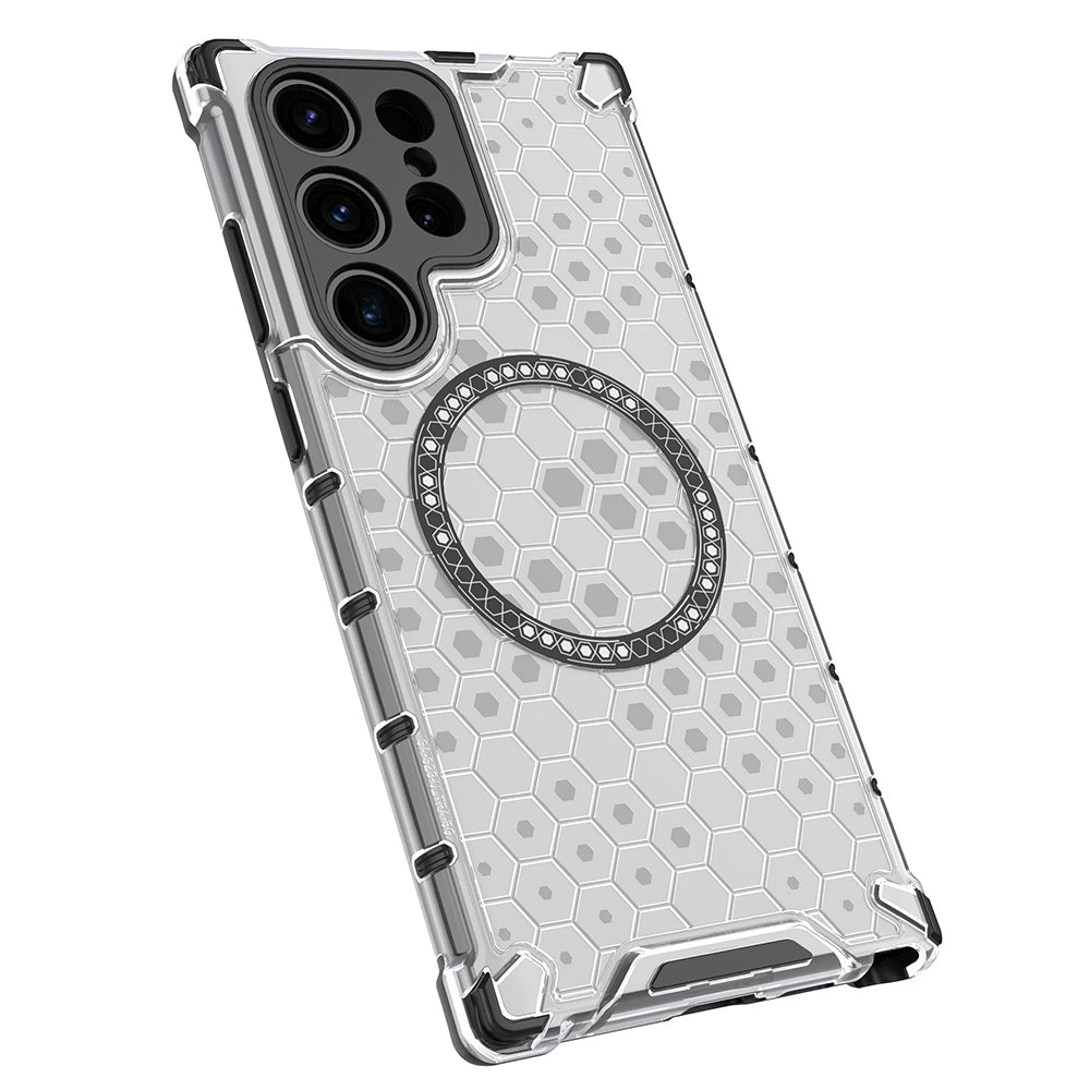 Coque MagSafe pour Samsung Galaxy S24 Ultra S928, Techsuit, HoneyComb Shield, Blanche