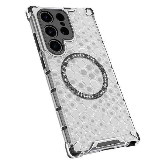 Coque MagSafe pour Samsung Galaxy S24 Ultra S928, Techsuit, HoneyComb Shield, Blanche