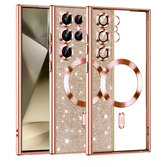 MagSafe Case for Samsung Galaxy S24 Ultra S928, Techsuit, Luxury Glitter, Rose Gold