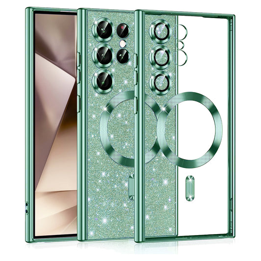 Coque MagSafe pour Samsung Galaxy S24 Ultra S928, Techsuit, Luxury Glitter, Vert Clair