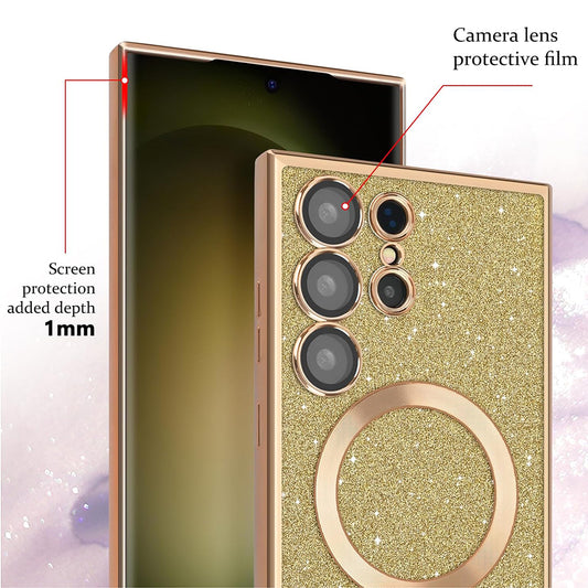 Coque MagSafe pour Samsung Galaxy S24 Ultra S928, Techsuit, Luxury Glitter, Vert Foncé