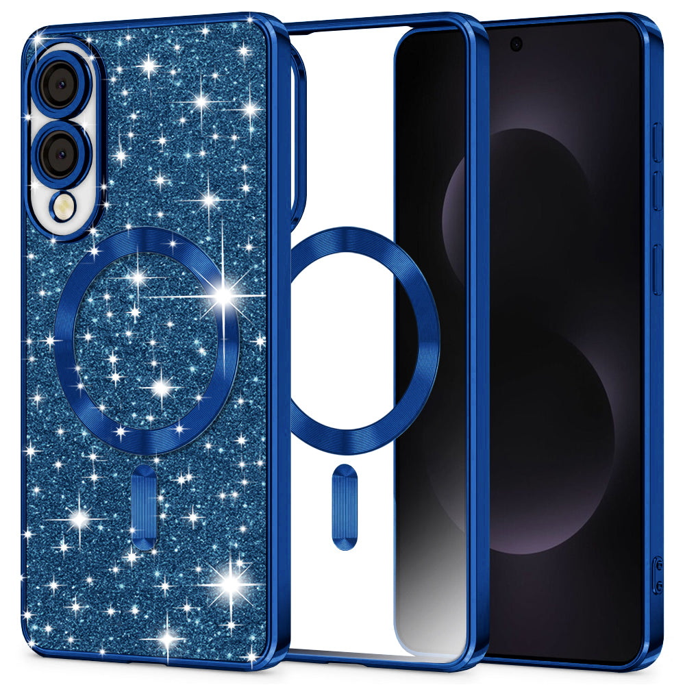 Coque MagSafe pour Samsung Galaxy S25 Edge S937, Techsuit, Luxury Glitter, Bleu Foncé