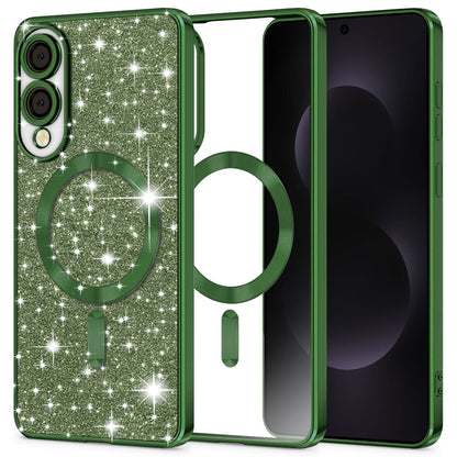 Coque MagSafe pour Samsung Galaxy S25 Edge S937, Techsuit, Luxury Glitter, Vert Foncé