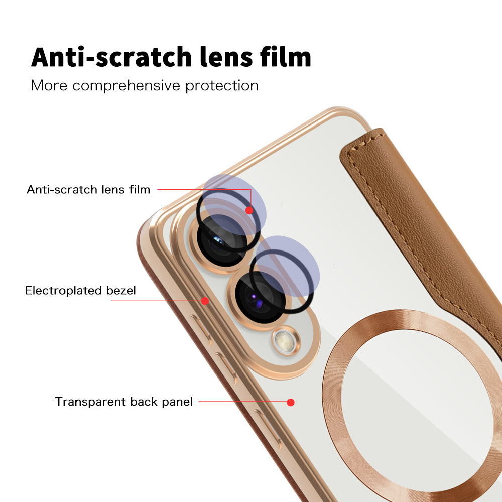 Coque MagSafe pour Samsung Galaxy S25 Edge S937, Techsuit, SmartMag Book, Marron