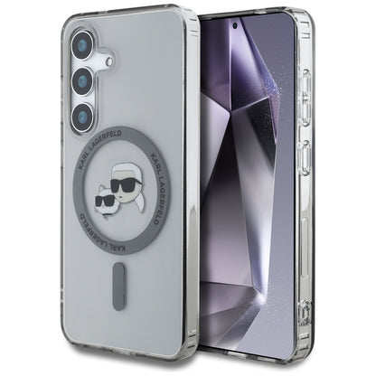 Étui MagSafe pour Samsung Galaxy S25+ S936, Karl Lagerfeld, IML Métal Karl & Choupette's Heads, Noir