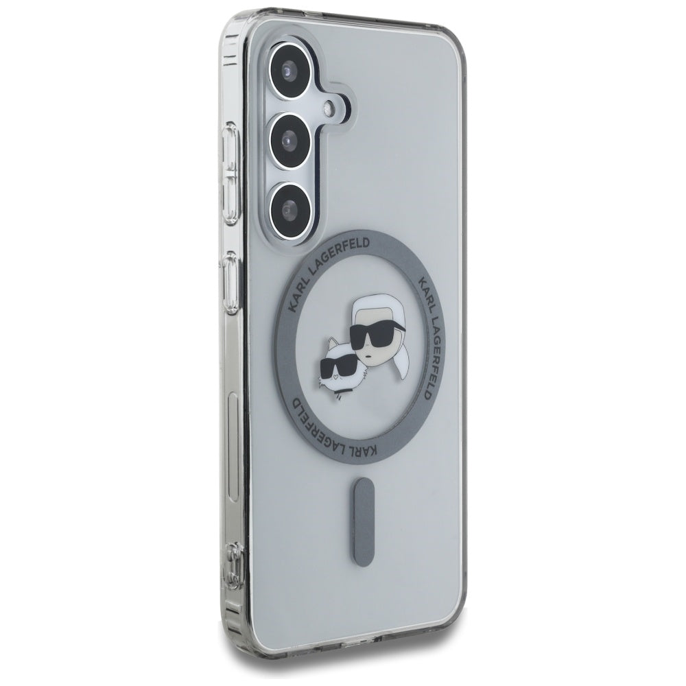 Étui MagSafe pour Samsung Galaxy S25+ S936, Karl Lagerfeld, IML Métal Karl & Choupette's Heads, Noir