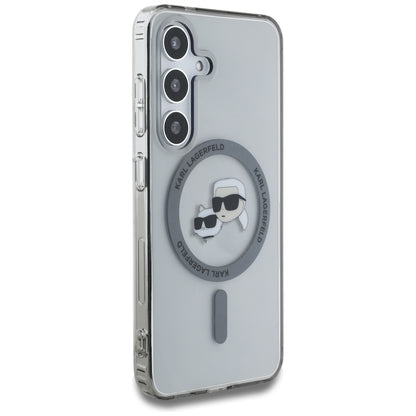 Étui MagSafe pour Samsung Galaxy S25+ S936, Karl Lagerfeld, IML Métal Karl & Choupette's Heads, Noir