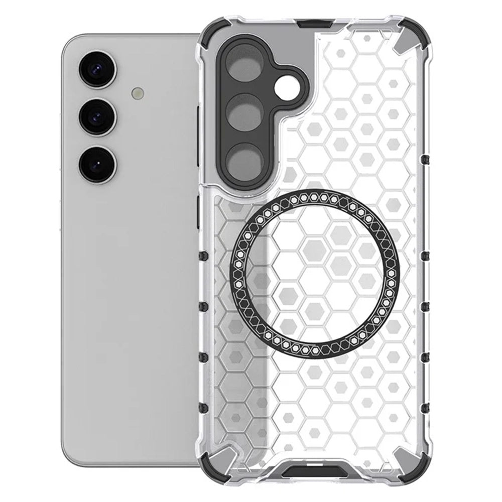 Coque MagSafe pour Samsung Galaxy S25+ S936, Techsuit, HoneyComb Shield, Blanche