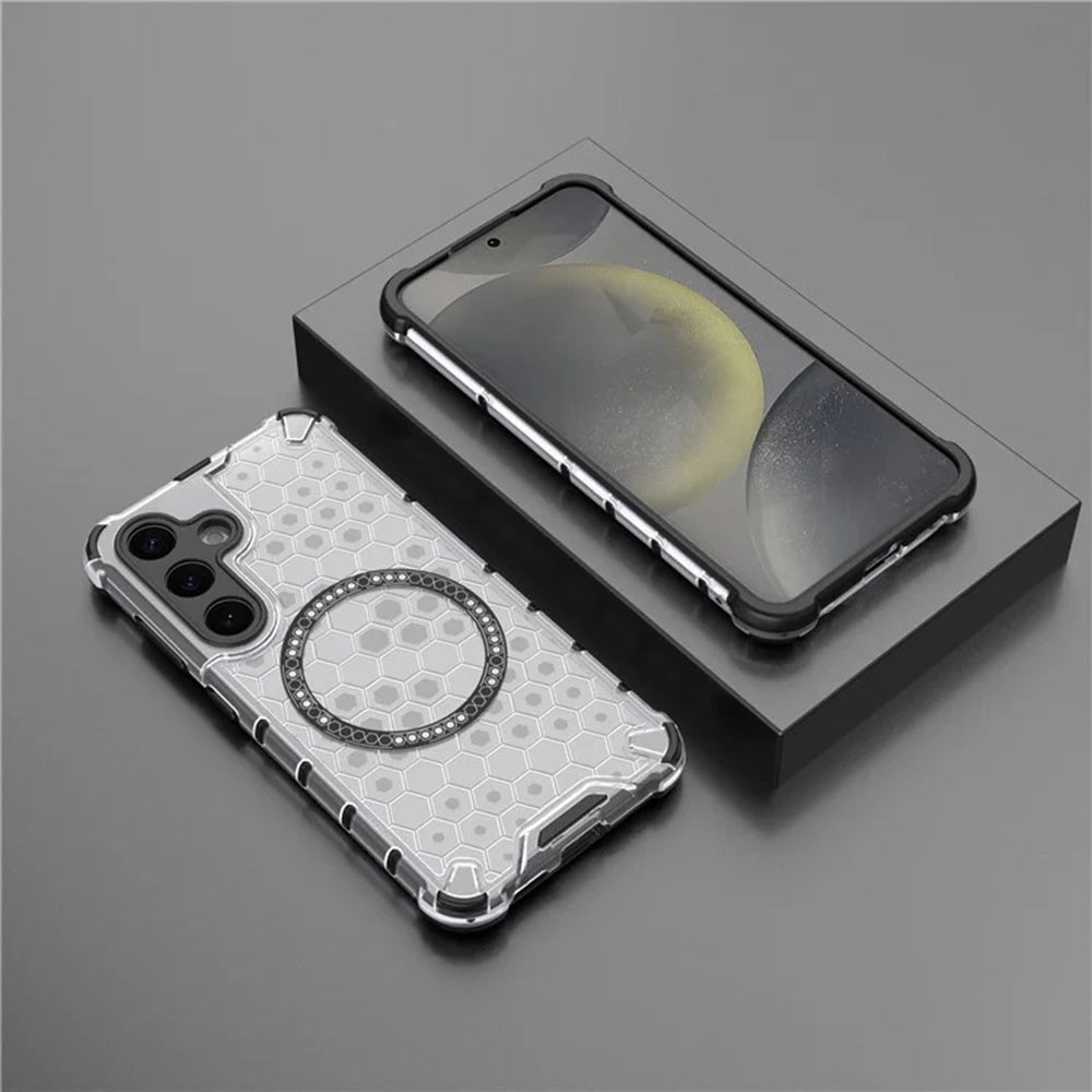 Coque MagSafe pour Samsung Galaxy S25+ S936, Techsuit, HoneyComb Shield, Blanche