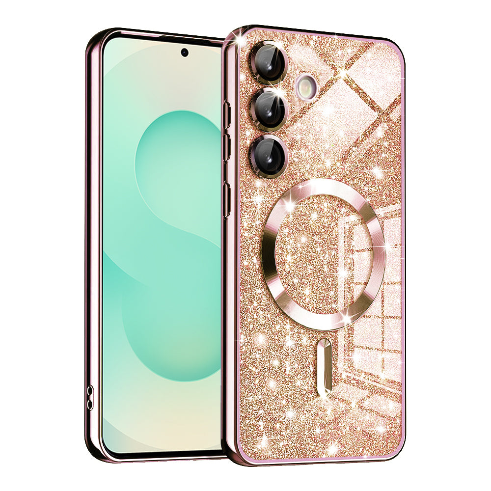 Coque MagSafe pour Samsung Galaxy S25+ S936, Techsuit, Luxury Glitter, Rose Doré