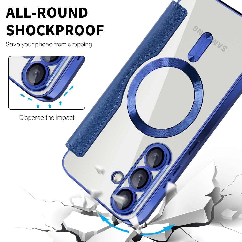 Coque MagSafe pour Samsung Galaxy S25+ S936, Techsuit, SmartMag Book, Bleue