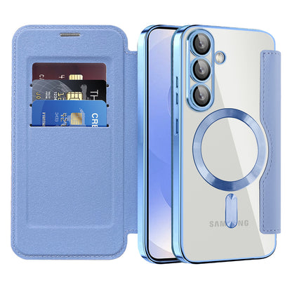 Coque MagSafe pour Samsung Galaxy S25+ S936, Techsuit, SmartMag Book, Bleu