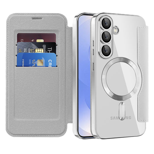 Coque MagSafe pour Samsung Galaxy S25+ S936, Techsuit, SmartMag Book, Gris