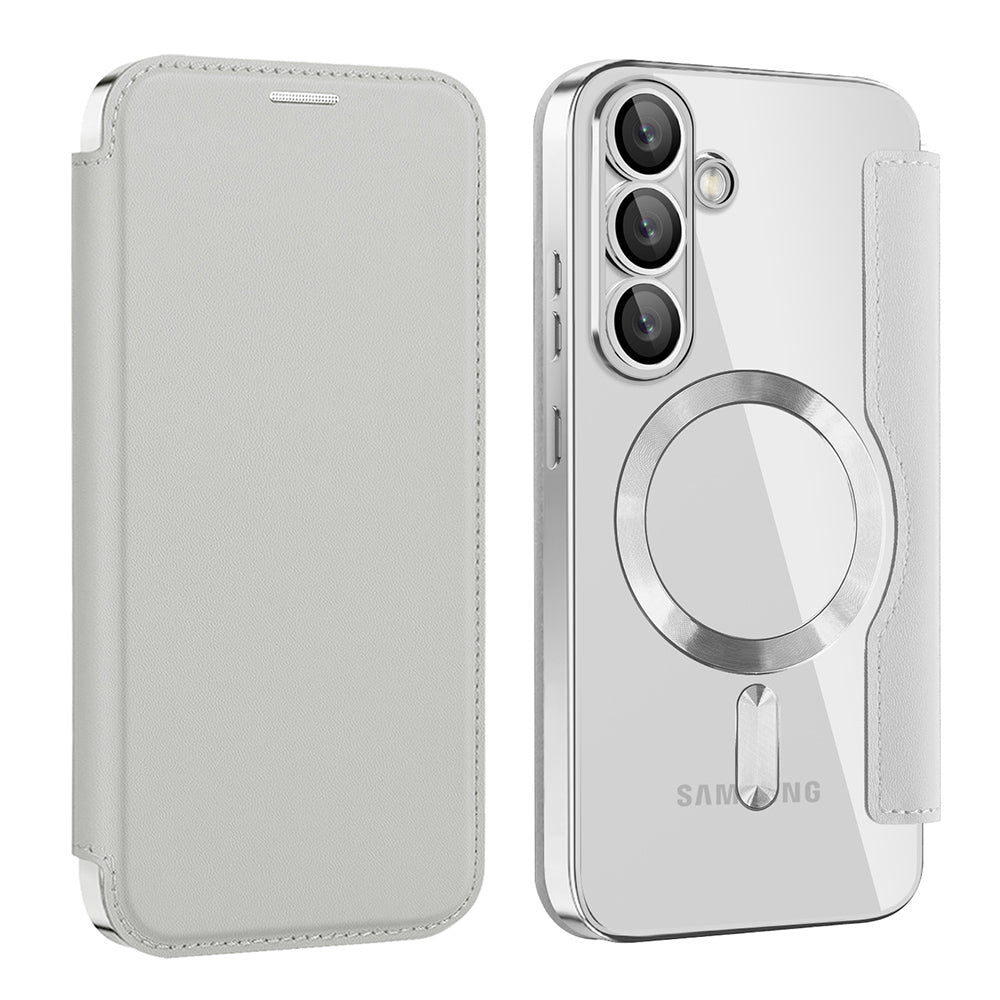 Coque MagSafe pour Samsung Galaxy S25+ S936, Techsuit, SmartMag Book, Gris