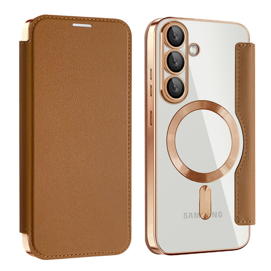 Coque MagSafe pour Samsung Galaxy S25+ S936, Techsuit, SmartMag Book, Marron