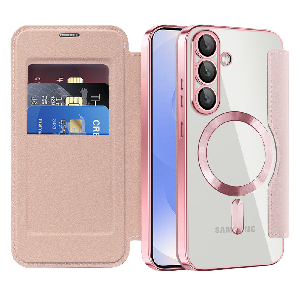 MagSafe Case for Samsung Galaxy S25+ S936, Techsuit, SmartMag Book, Pink