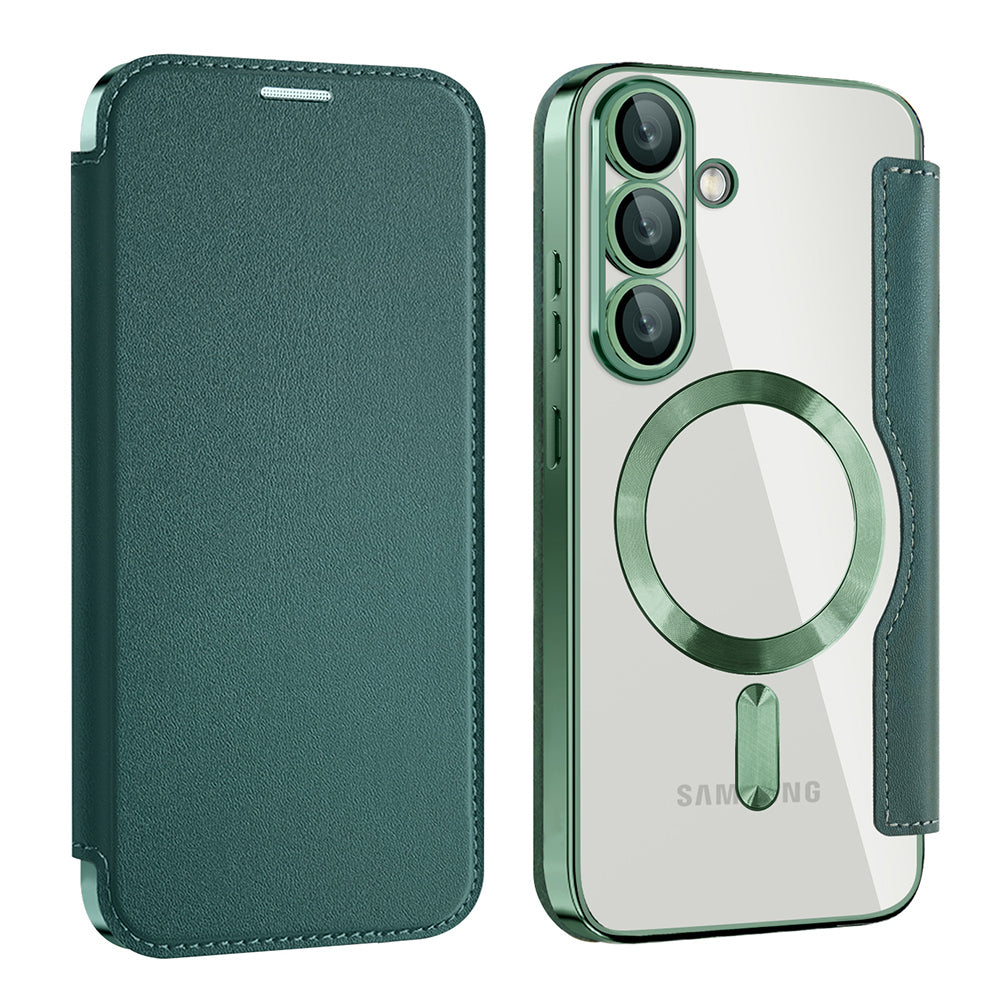 Coque MagSafe pour Samsung Galaxy S25+ S936, Techsuit, SmartMag Book, Vert