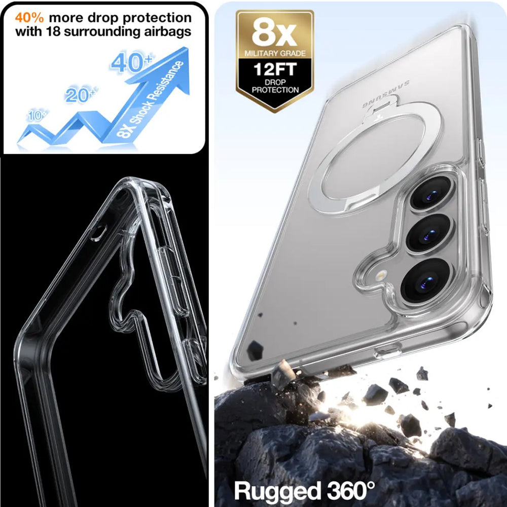 Coque MagSafe pour Samsung Galaxy S25+ S936, Torras, Ostand Spin, Transparente
