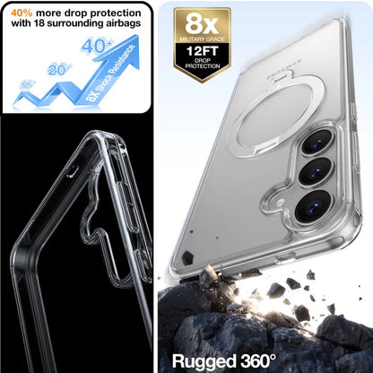 Coque MagSafe pour Samsung Galaxy S25+ S936, Torras, Ostand Spin, Transparente