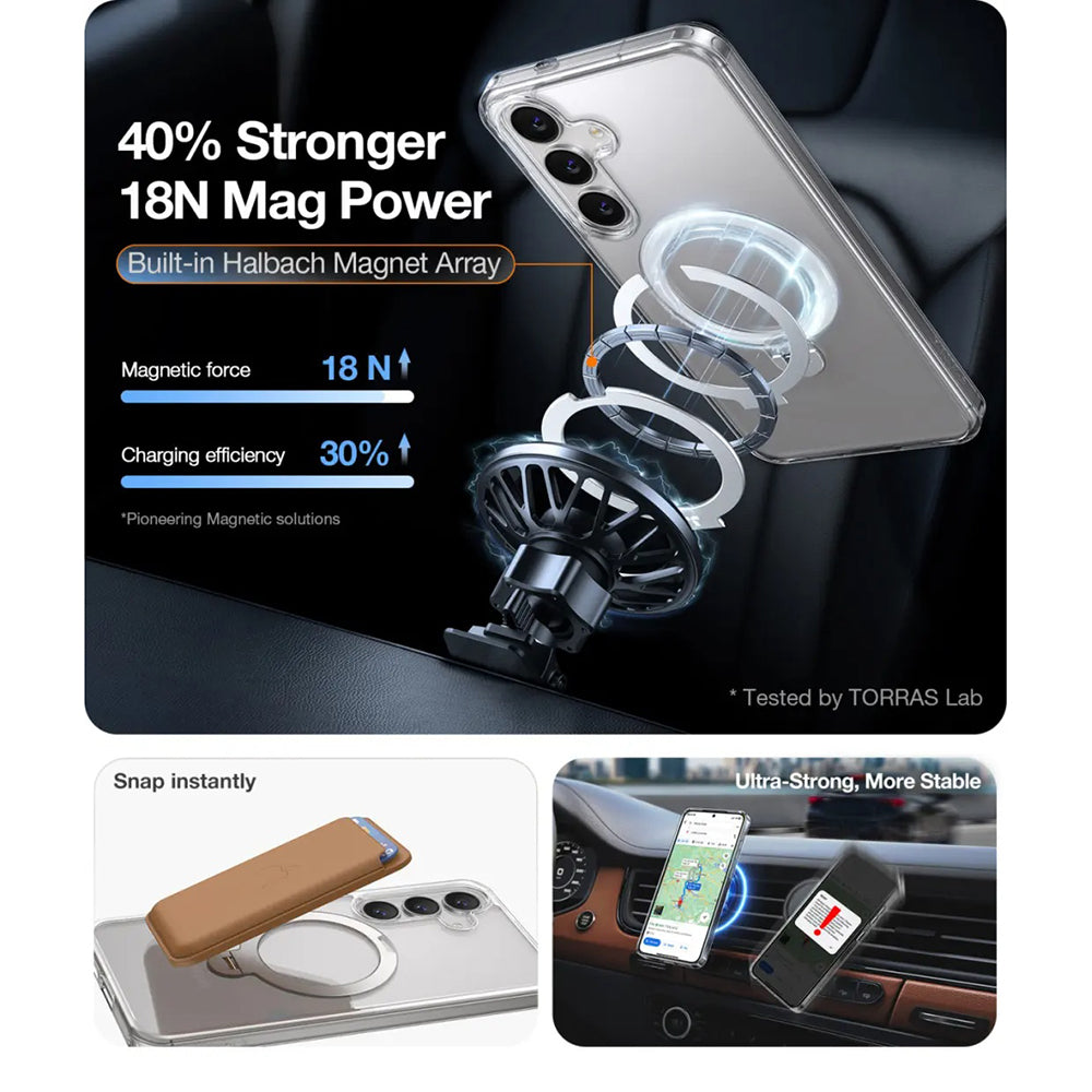 Coque MagSafe pour Samsung Galaxy S25+ S936, Torras, Ostand Spin, Transparente
