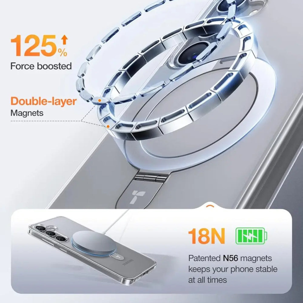 Coque MagSafe pour Samsung Galaxy S25+ S936, Torras, Ostand, Transparente