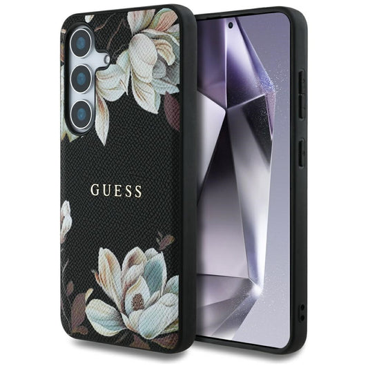Housse MagSafe pour Samsung Galaxy S25 S931, Guess, Grained Flowers, Noire