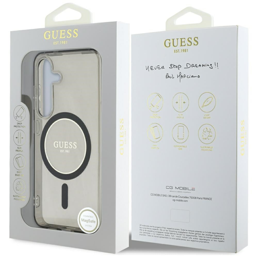 Étui MagSafe pour Samsung Galaxy S25 S931, Guess, IML Glitter Circle, Noir