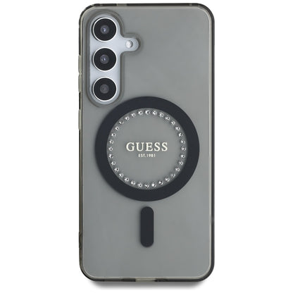 Coque MagSafe pour Samsung Galaxy S25 S931, Guess, IML Rhinestone, Noire