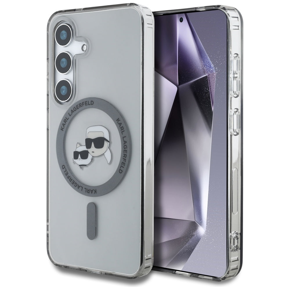 MagSafe Hülle für Samsung Galaxy S25 S931, Karl Lagerfeld, IML Metal Karl & Choupette's Heads, Schwarz