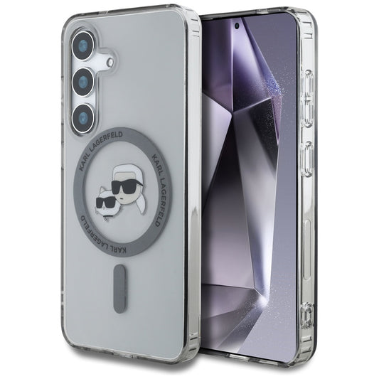 Housse MagSafe pour Samsung Galaxy S25 S931, Karl Lagerfeld, IML Metal Karl & Choupette's Heads, Noire