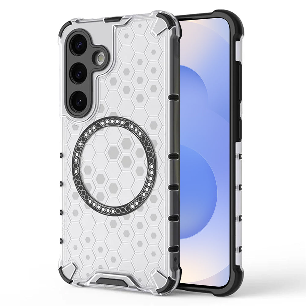 Coque MagSafe pour Samsung Galaxy S25 S931, Techsuit, HoneyComb Shield, Blanche