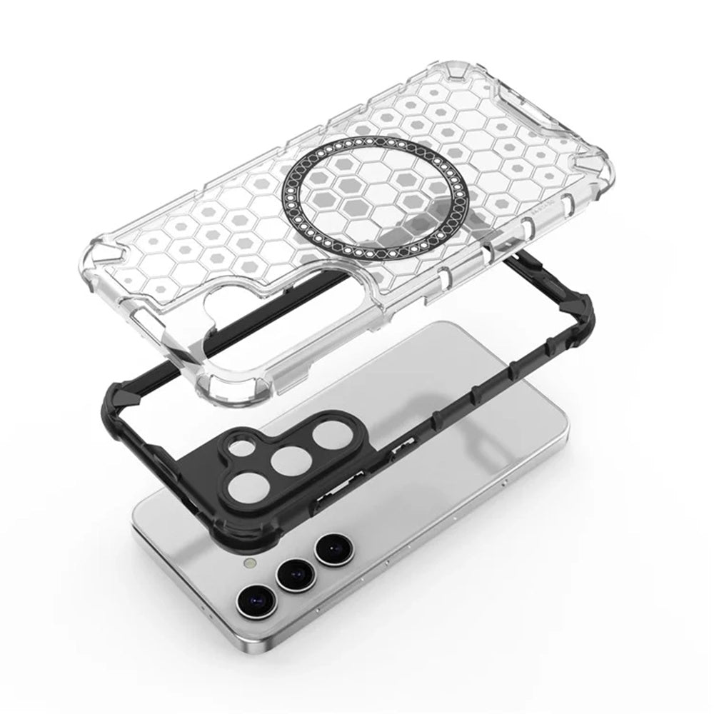 Coque MagSafe pour Samsung Galaxy S25 S931, Techsuit, HoneyComb Shield, Blanche