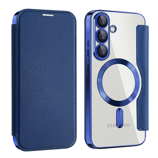 Coque MagSafe pour Samsung Galaxy S25 S931, Techsuit, SmartMag Book, Bleue