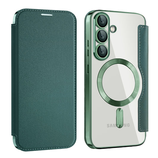 Coque MagSafe pour Samsung Galaxy S25 S931, Techsuit, SmartMag Book, Vert