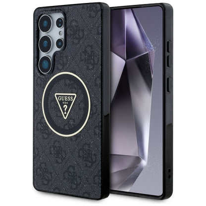 Coque MagSafe pour Samsung Galaxy S25 Ultra S938, Guess, IML Glitter 4G Circle Triangle, Noire