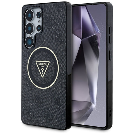 Coque MagSafe pour Samsung Galaxy S25 Ultra S938, Guess, IML Glitter 4G Circle Triangle, Noire