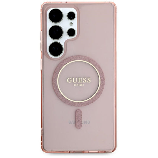 Étui MagSafe pour Samsung Galaxy S25 Ultra S938, Guess, IML Glitter Circle, Rose