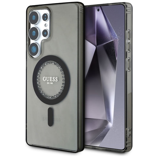 MagSafe Hülle für Samsung Galaxy S25 Ultra S938, Guess, IML Rhinestone, Schwarz