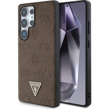 MagSafe Hülle für Samsung Galaxy S25 Ultra S938, Guess, Peony Grained Hot Stamp Triangle, Braun