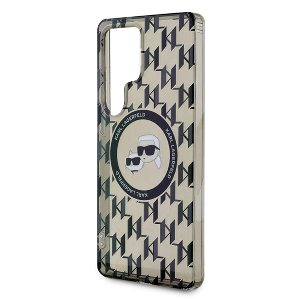 Coque MagSafe pour Samsung Galaxy S25 Ultra S938, Karl Lagerfeld, IML Monogramme Karl & Choupette's Heads, Noire